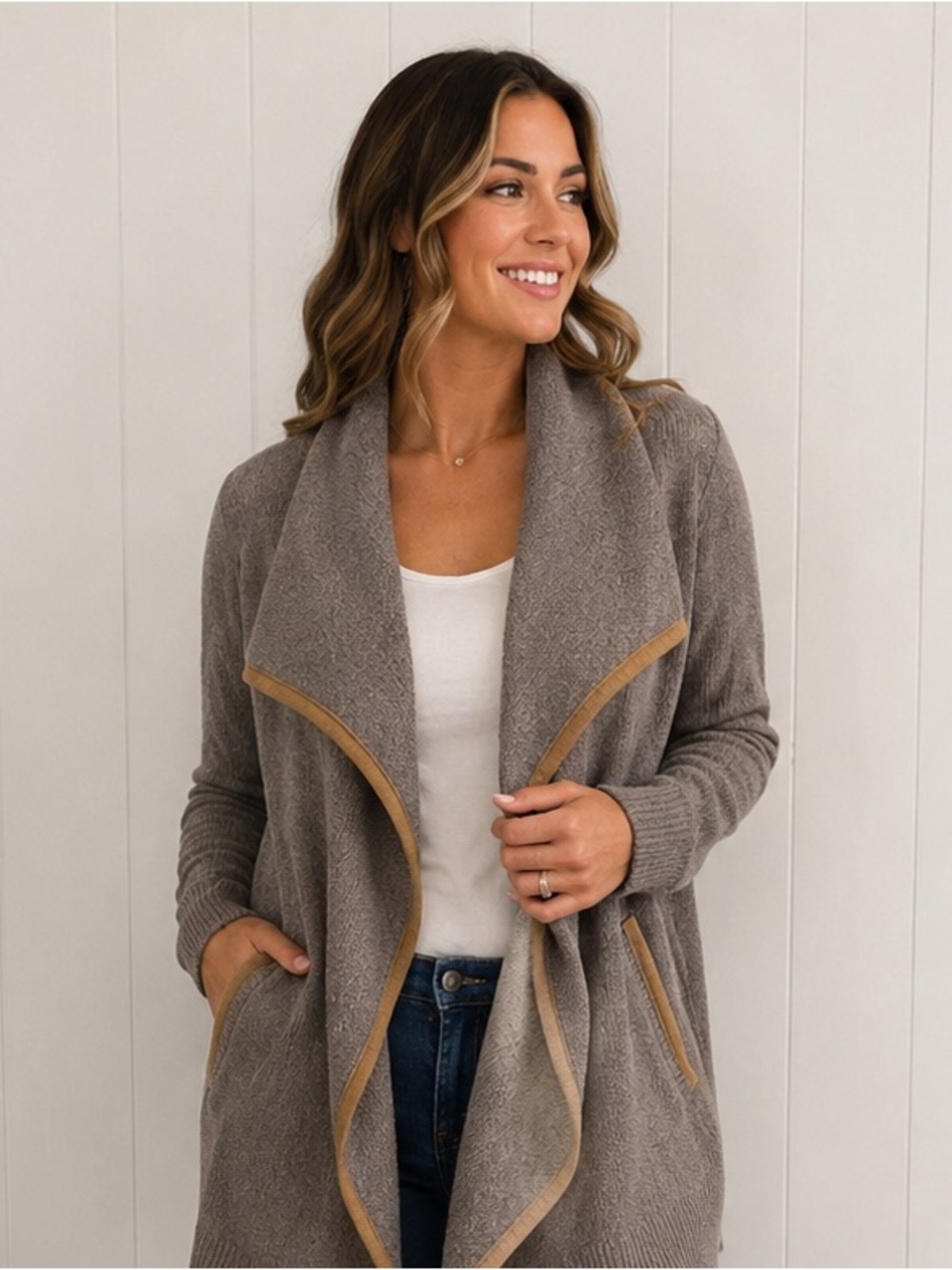 Abercrombie & Fitch‎ Gray Waterfall Drape Front Cardigan  XS Preppy -Heritage